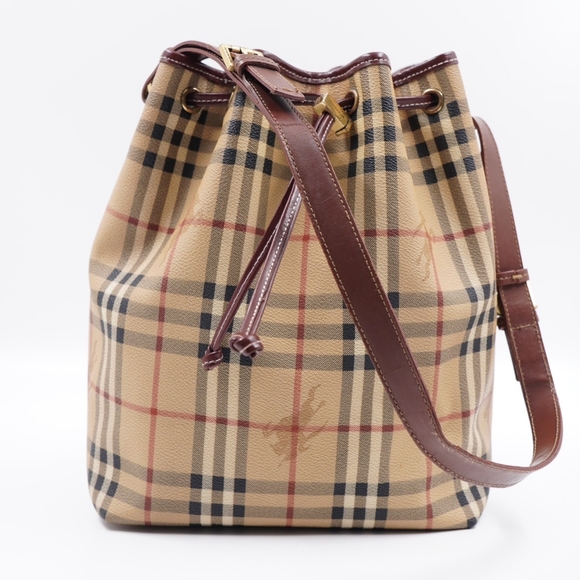 U15❤️ BURBERRY Haymarket Check Drawstring Bucket Bag - Picture 2 of 14